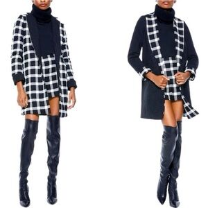 Alice + Olivia Kylie Notch Collar Plaid and Pinstripe Reversible Blazer Jacket